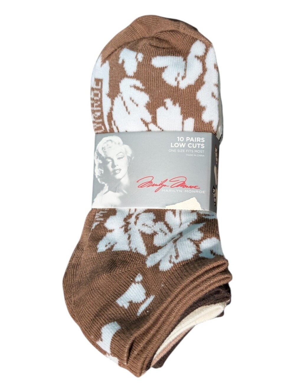 Marilyn Monroe Low Cut Socks - Brown & Cream Floral Print (10 Pairs)
